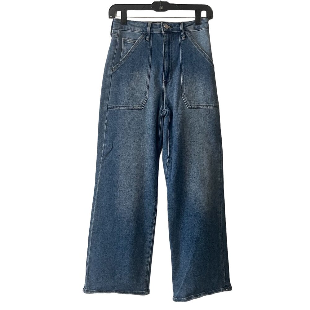 JUST BLACK DENIM Patch Pocket High Rise Cargo Pocket Wide Leg Blue Jeans Size 26